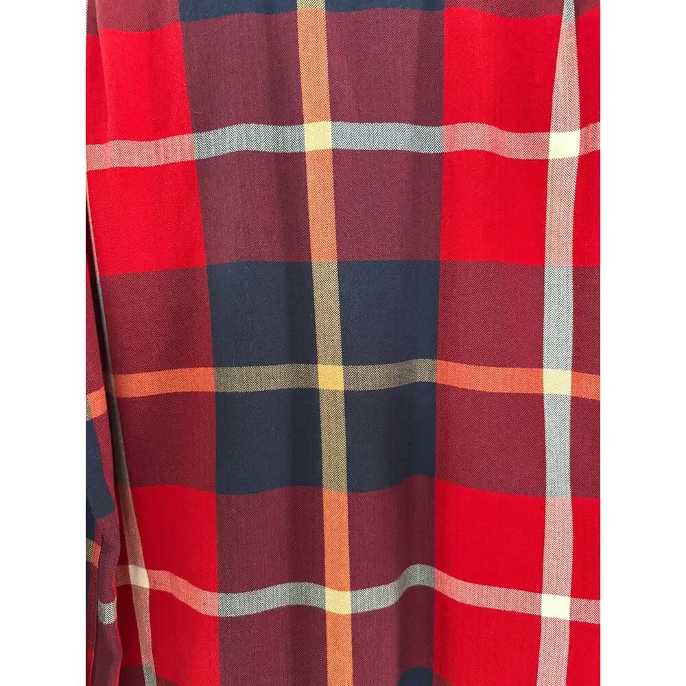J.CREW New York Mens Red Flannel Plaid Shirt Long Sleeve Half Button XL